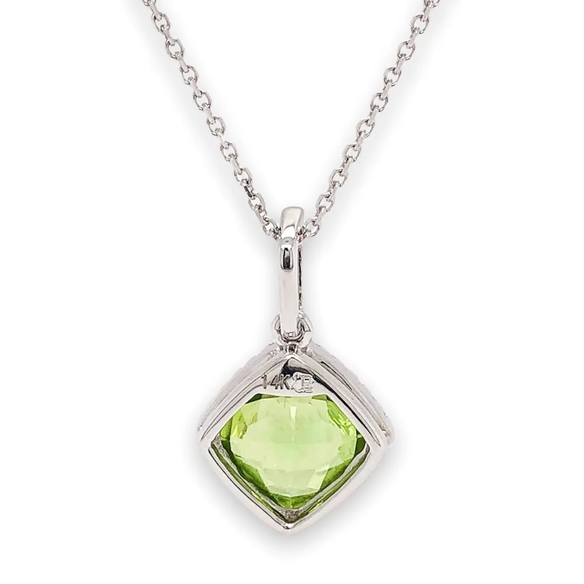 14K W Gold 2.90ctw Peridot and 0.20ctw SI2/H Diamond Halo Pendant