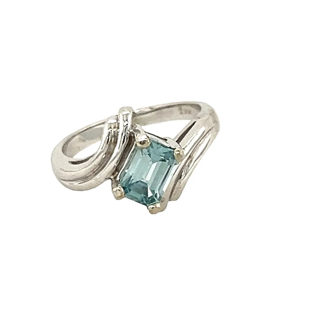 14k White Gold and Blue Topaz Ring