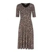 3/4 Sleeve V-Neck Pebble Print Dress