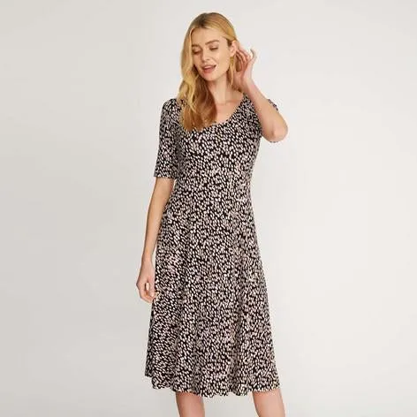 3/4 Sleeve V-Neck Pebble Print Dress