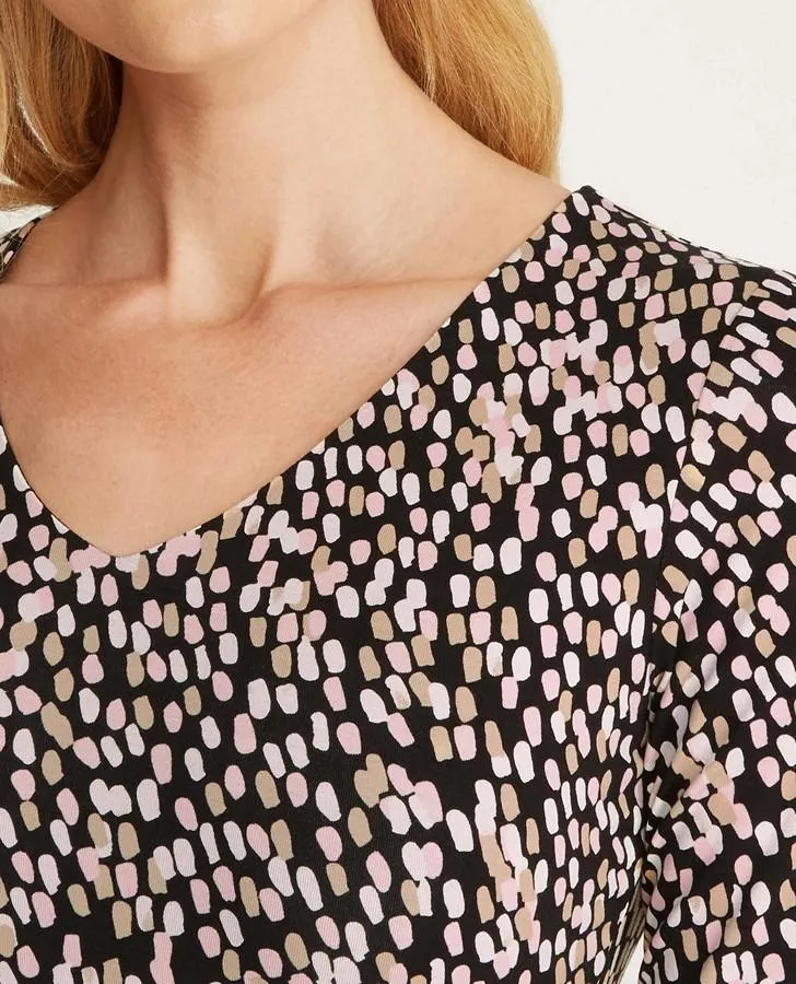 3/4 Sleeve V-Neck Pebble Print Dress