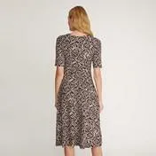 3/4 Sleeve V-Neck Pebble Print Dress