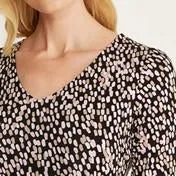 3/4 Sleeve V-Neck Pebble Print Dress