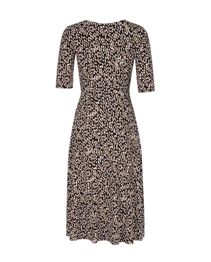 3/4 Sleeve V-Neck Pebble Print Dress