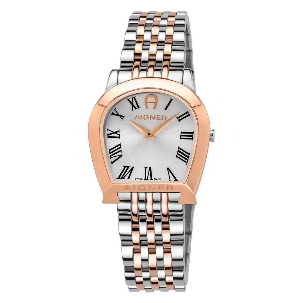 Aigner Alessandria Ladies Stainless Steel/Rose Gold Plated Case Wht Dial Stainless Steel/Rose Gold Plated Bracelet