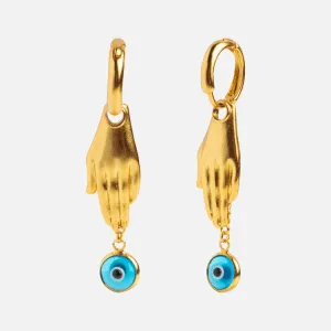 Angelica Palm and Evil Eye Huggie Earrings