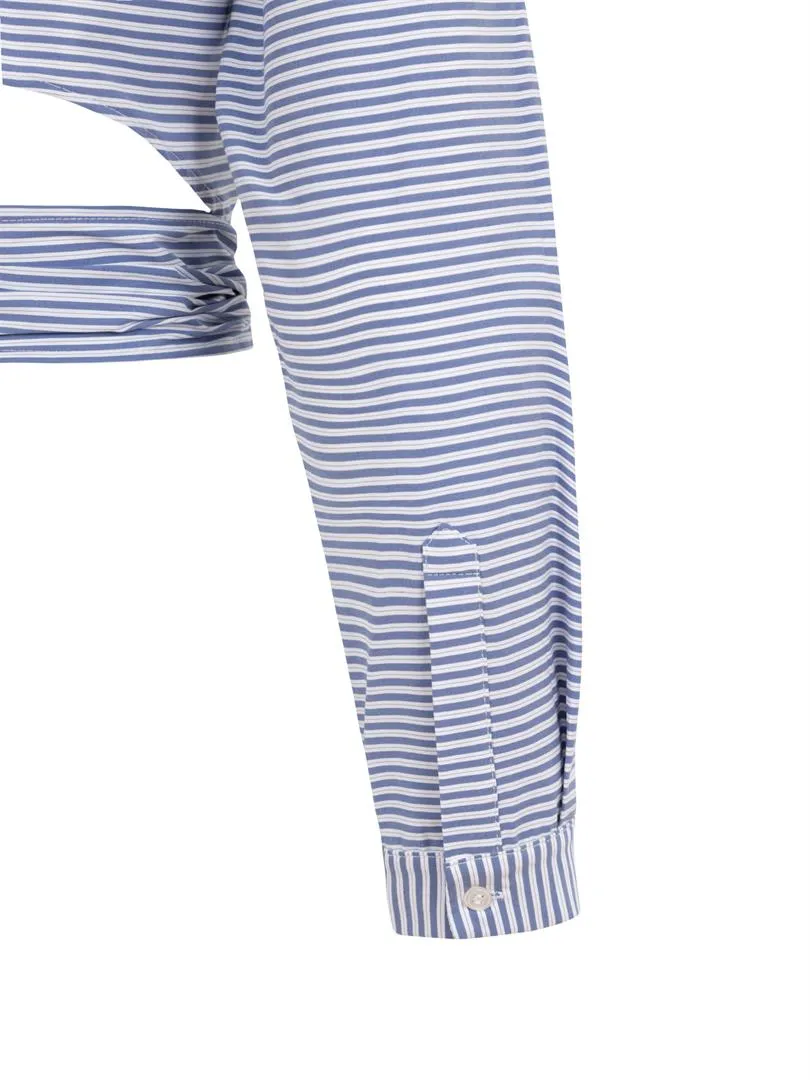 Asymmetrical Cut Button-Down Shirt - Blue Stripes