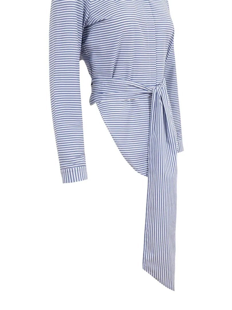 Asymmetrical Cut Button-Down Shirt - Blue Stripes