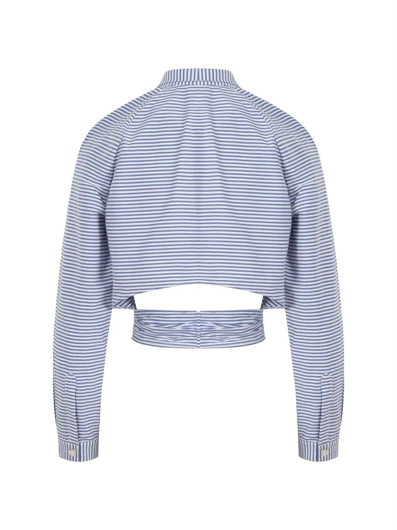 Asymmetrical Cut Button-Down Shirt - Blue Stripes