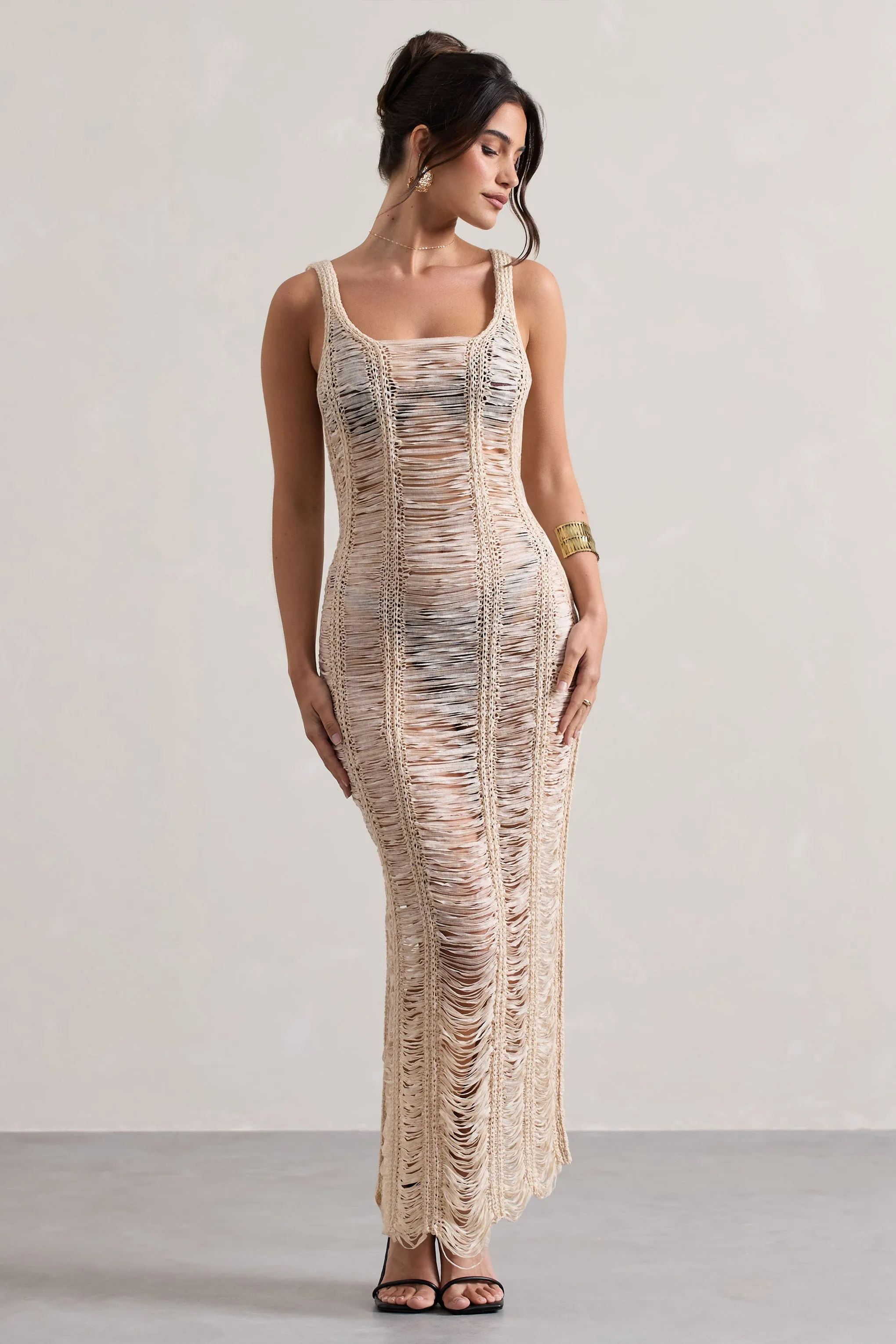 Bahama | Sand Crochet Square-Neck Maxi Dress