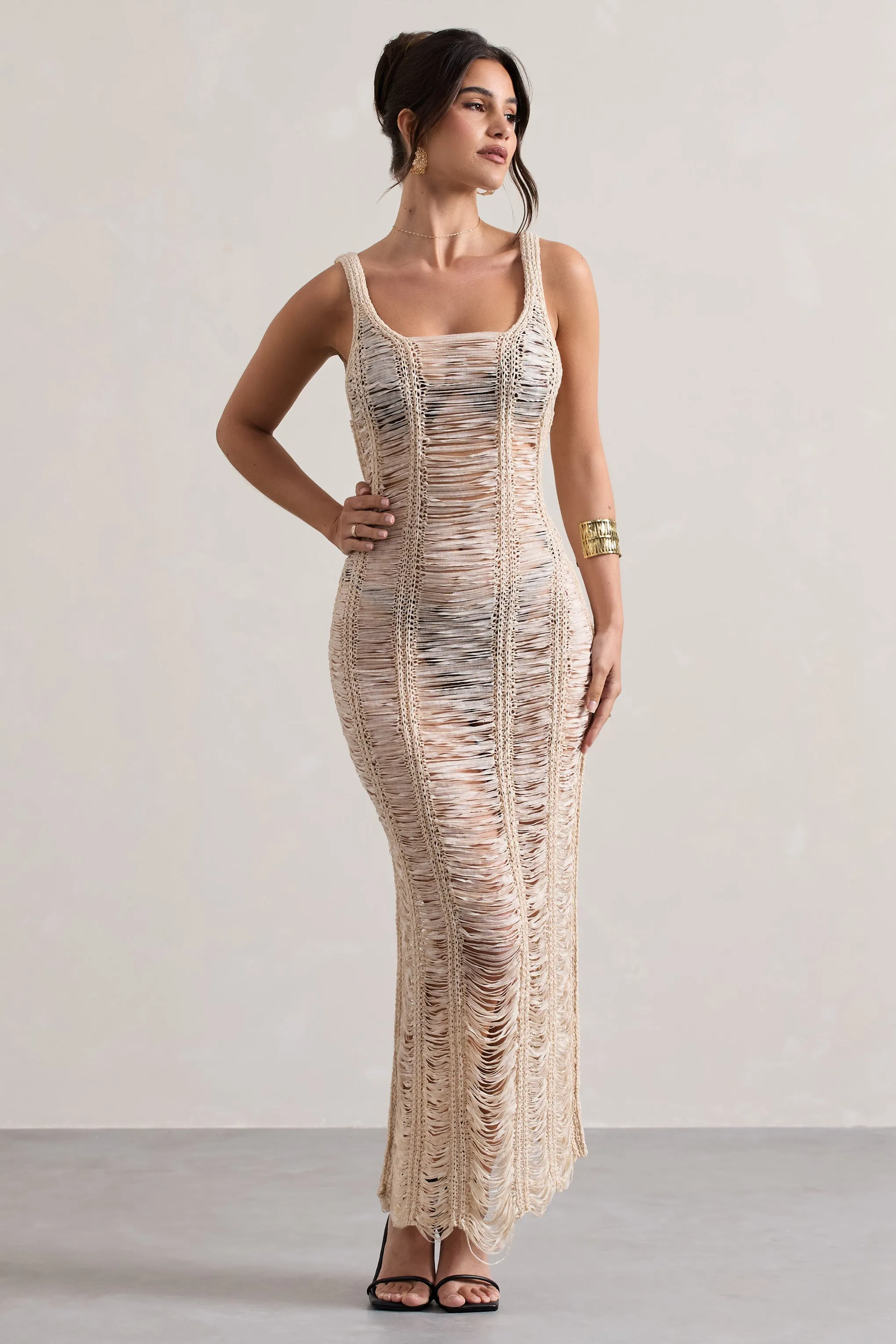 Bahama | Sand Crochet Square-Neck Maxi Dress