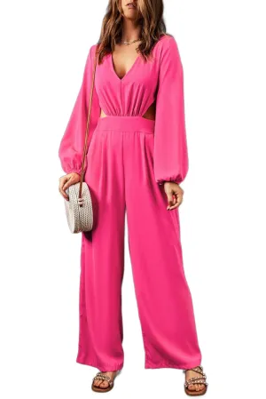 Balloon Sleeve Cutout Plunge Jumpsuit