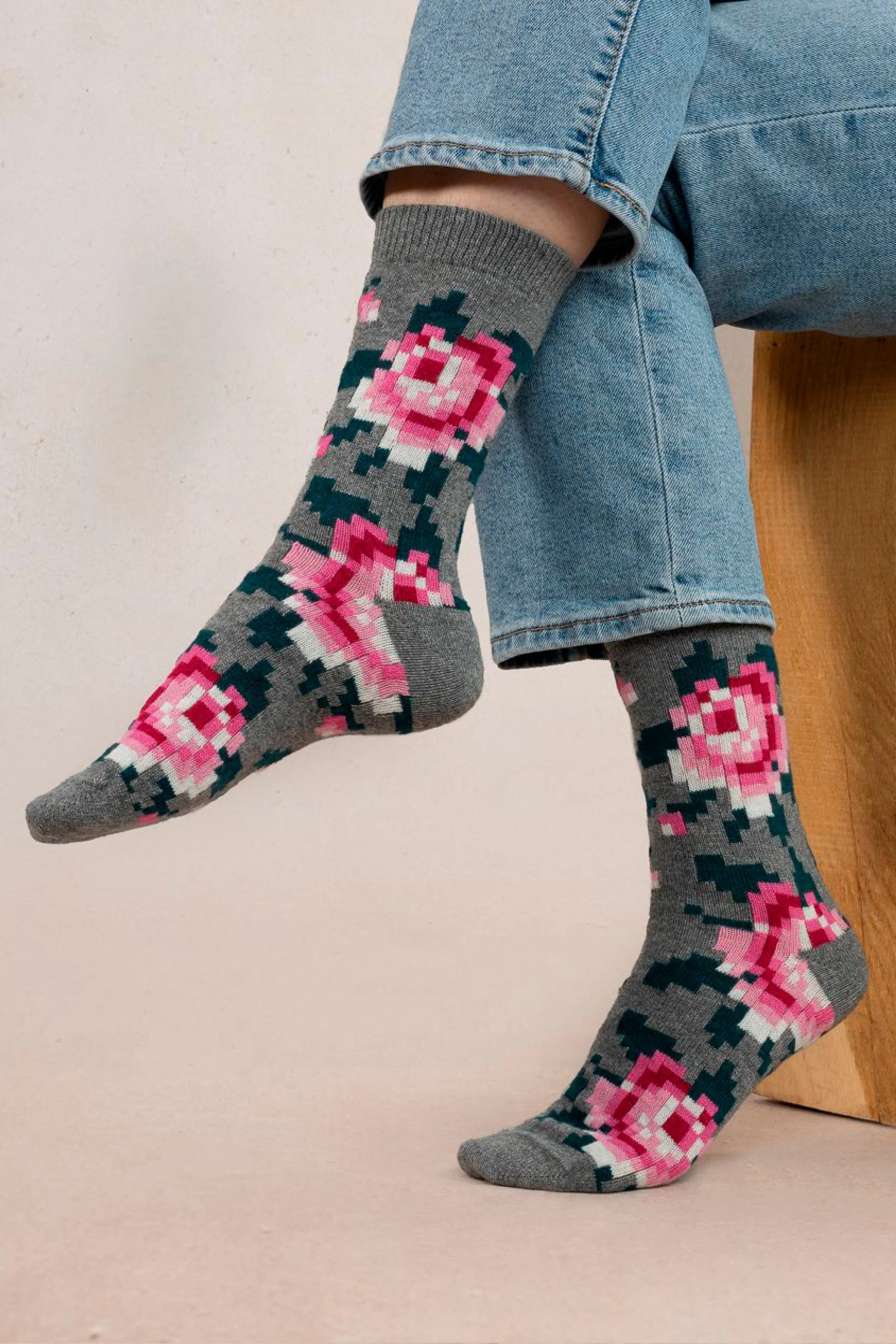 Bleuforêt Flowers Cashmere Sock Grey