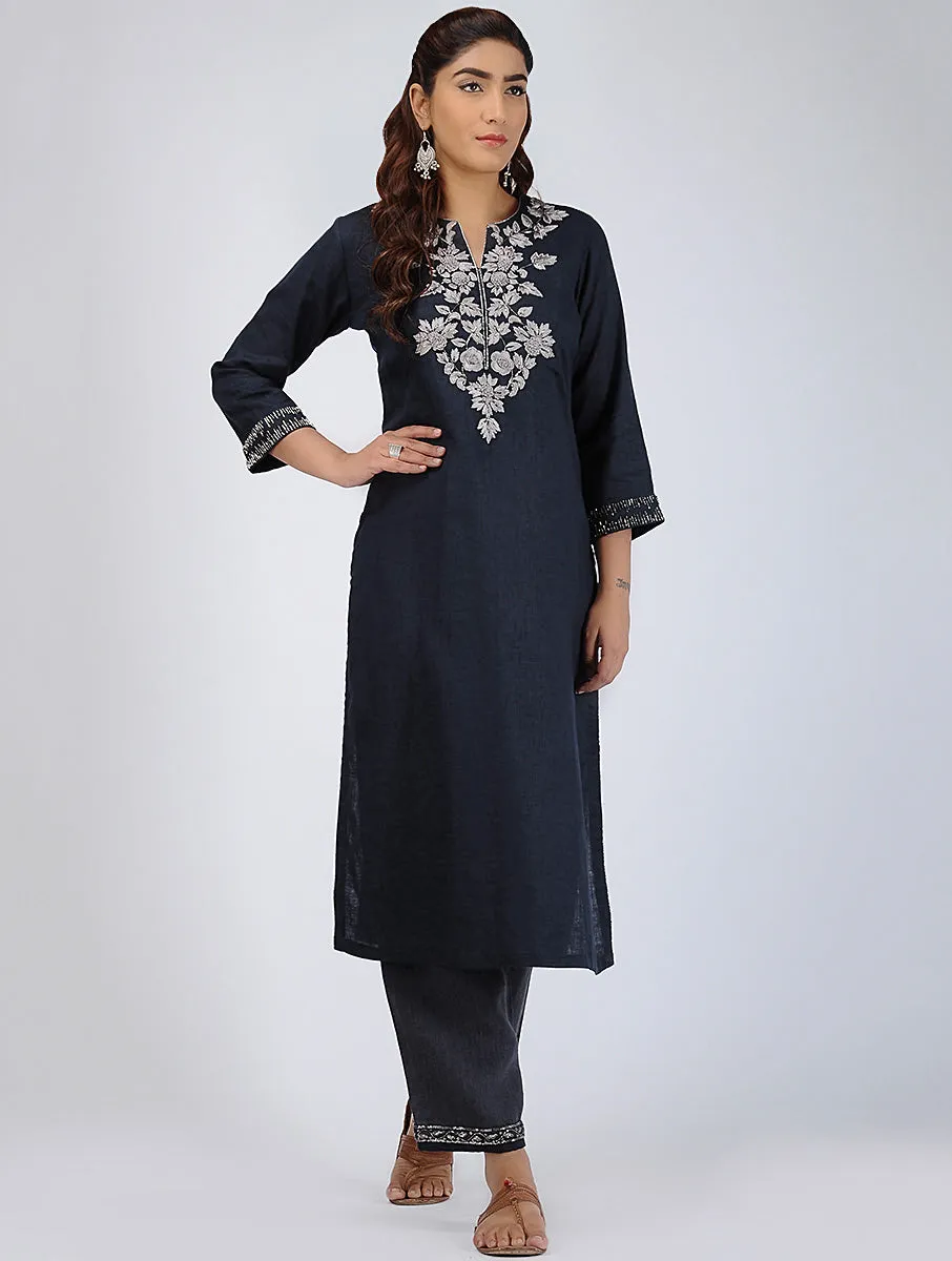 Brisa Floral Hand-Embroidered Linen Kurta