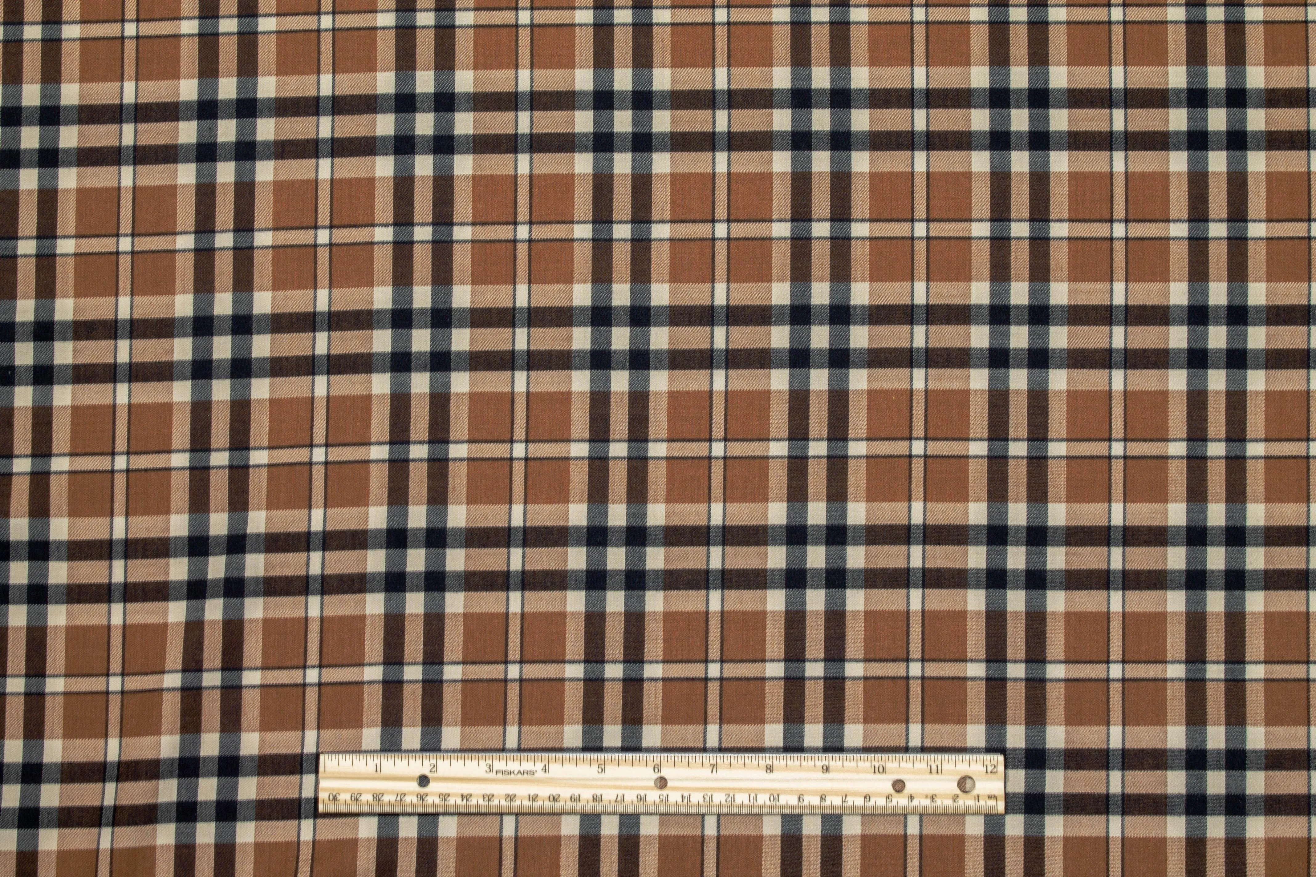 Brown Plaid Italian Wool Suiting