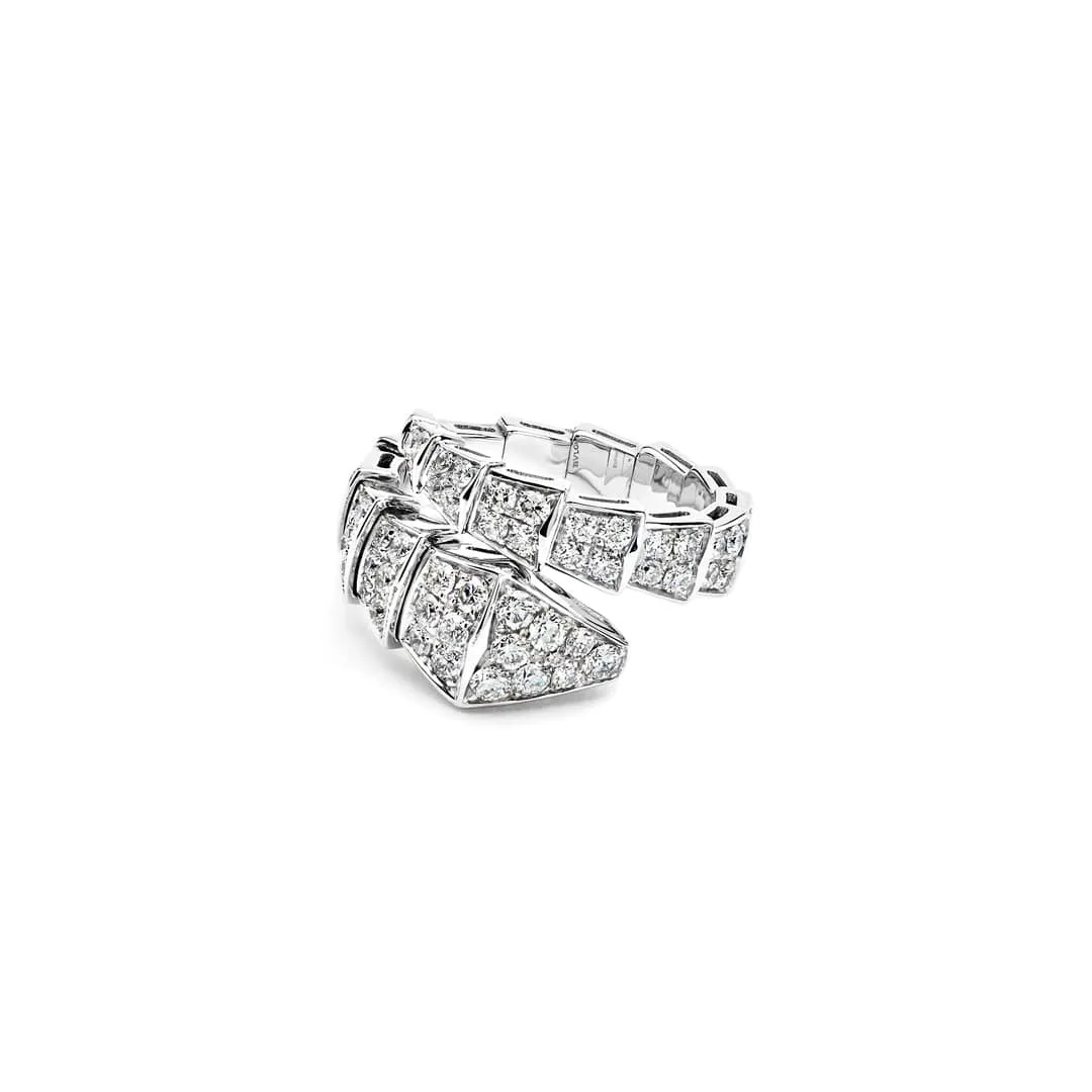 BVLGARI Serpenti Viper Ring One-Coil White Gold Full Pavé Diamond Set 345223