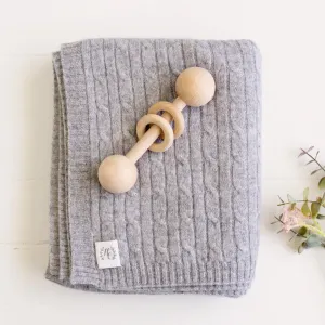 Cashmere Cable Knit Baby Blanket - Ash