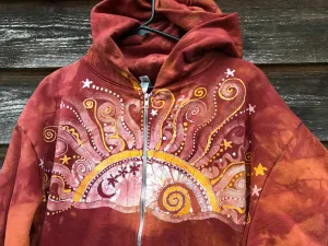 Cayenne Orange Sunset Handcrafted Batik Zipper Hoodie - Size Medium