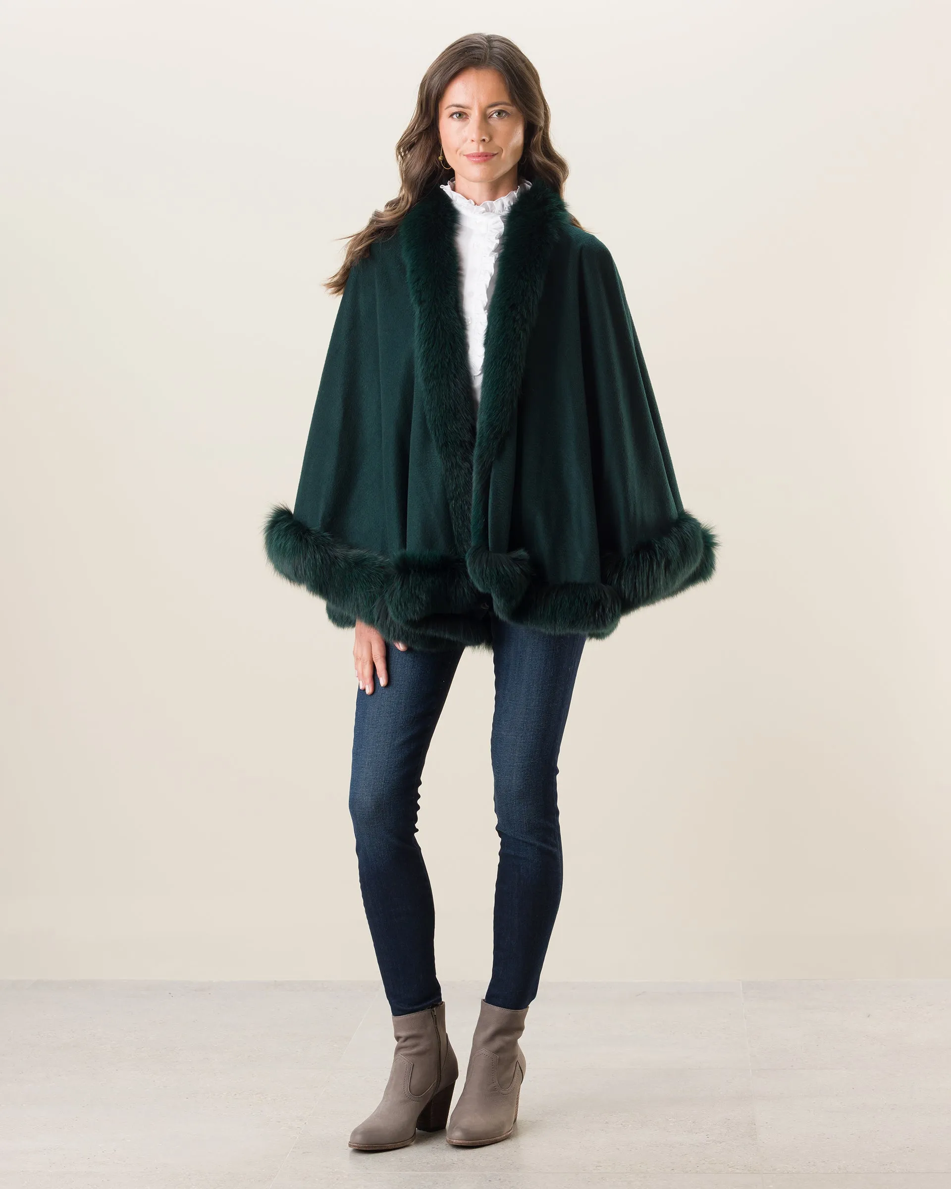 Cervinia Fur Trimmed Cashmere Cape Petite Length