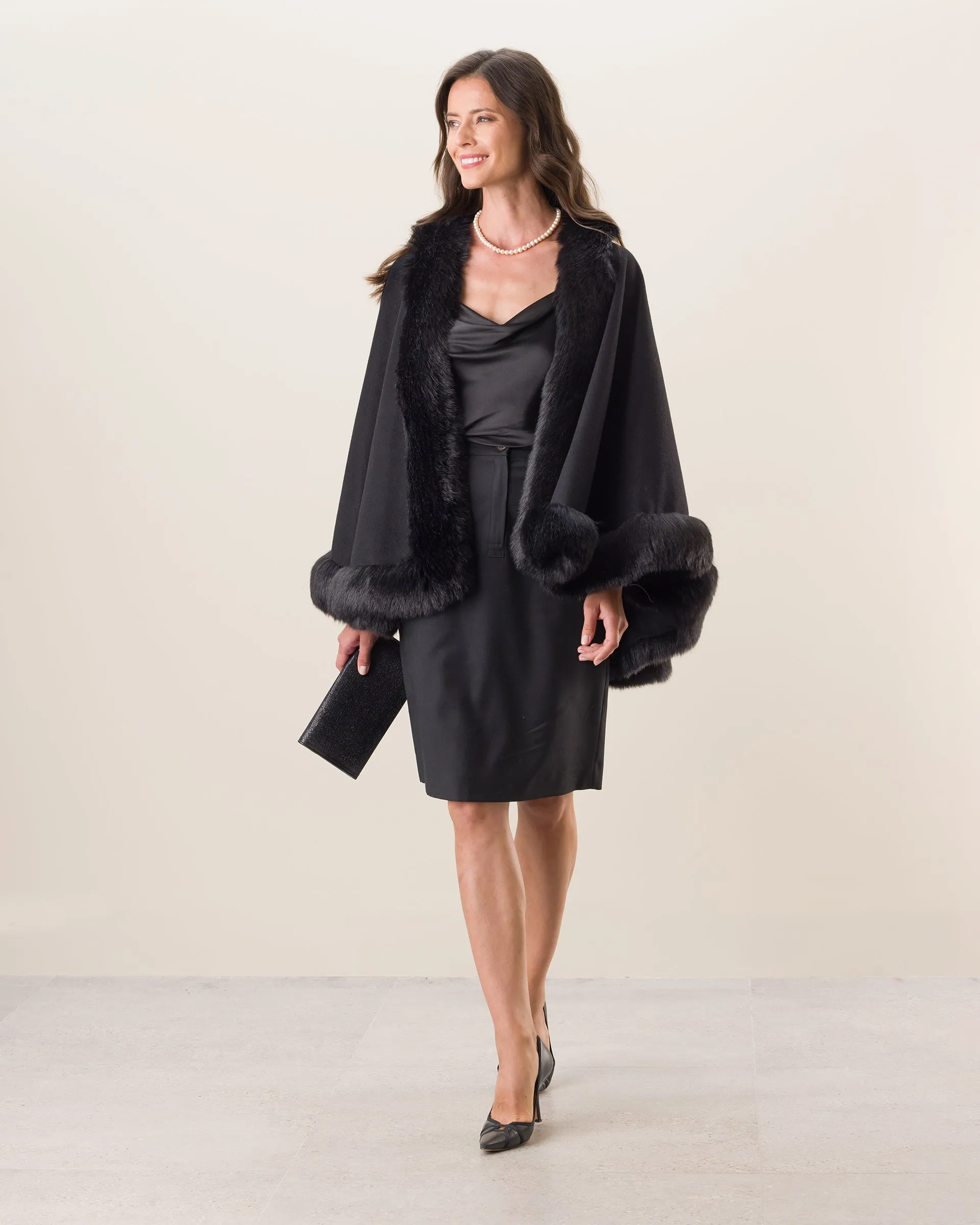 Cervinia Fur Trimmed Cashmere Cape Petite Length