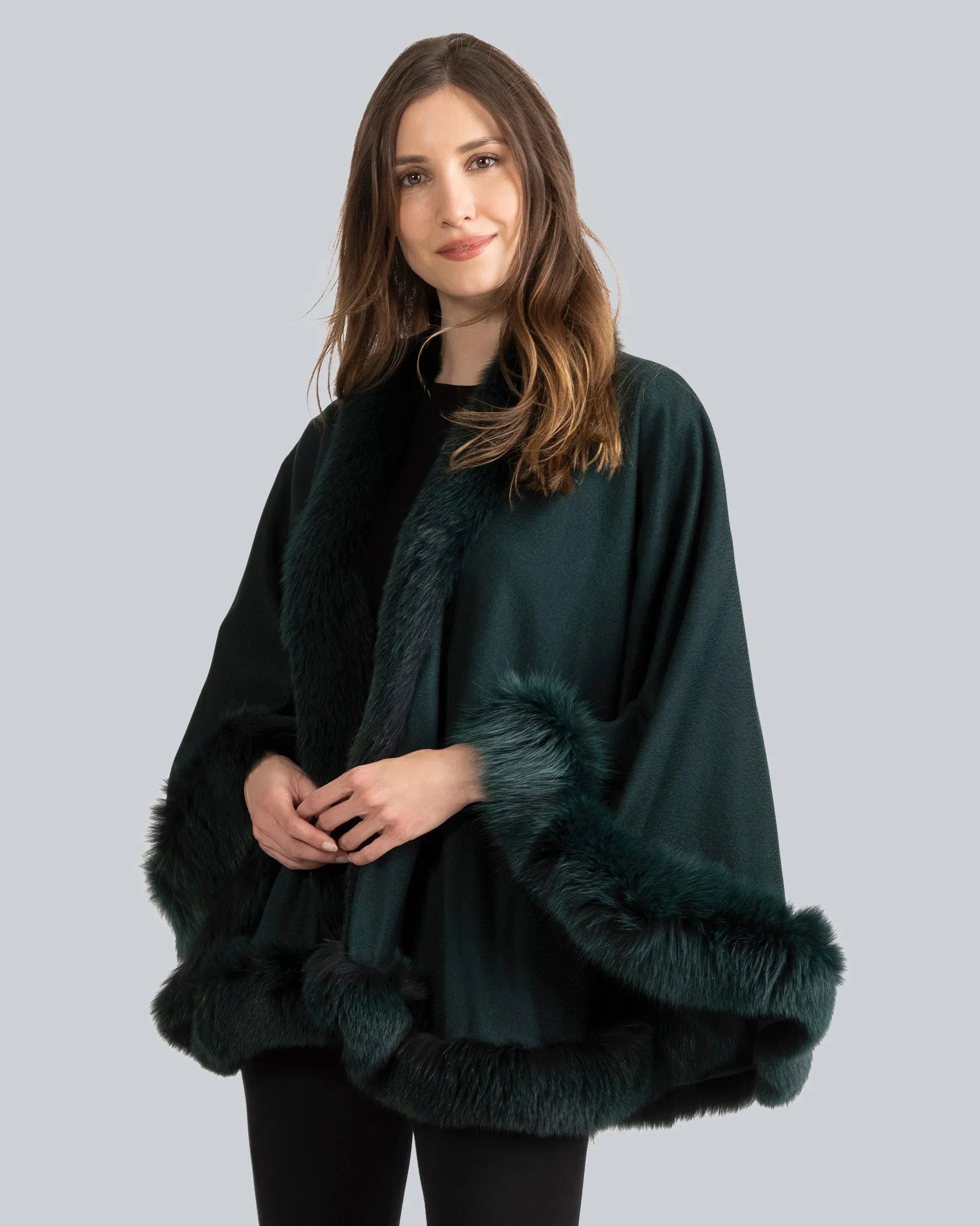 Cervinia Fur Trimmed Cashmere Cape Petite Length