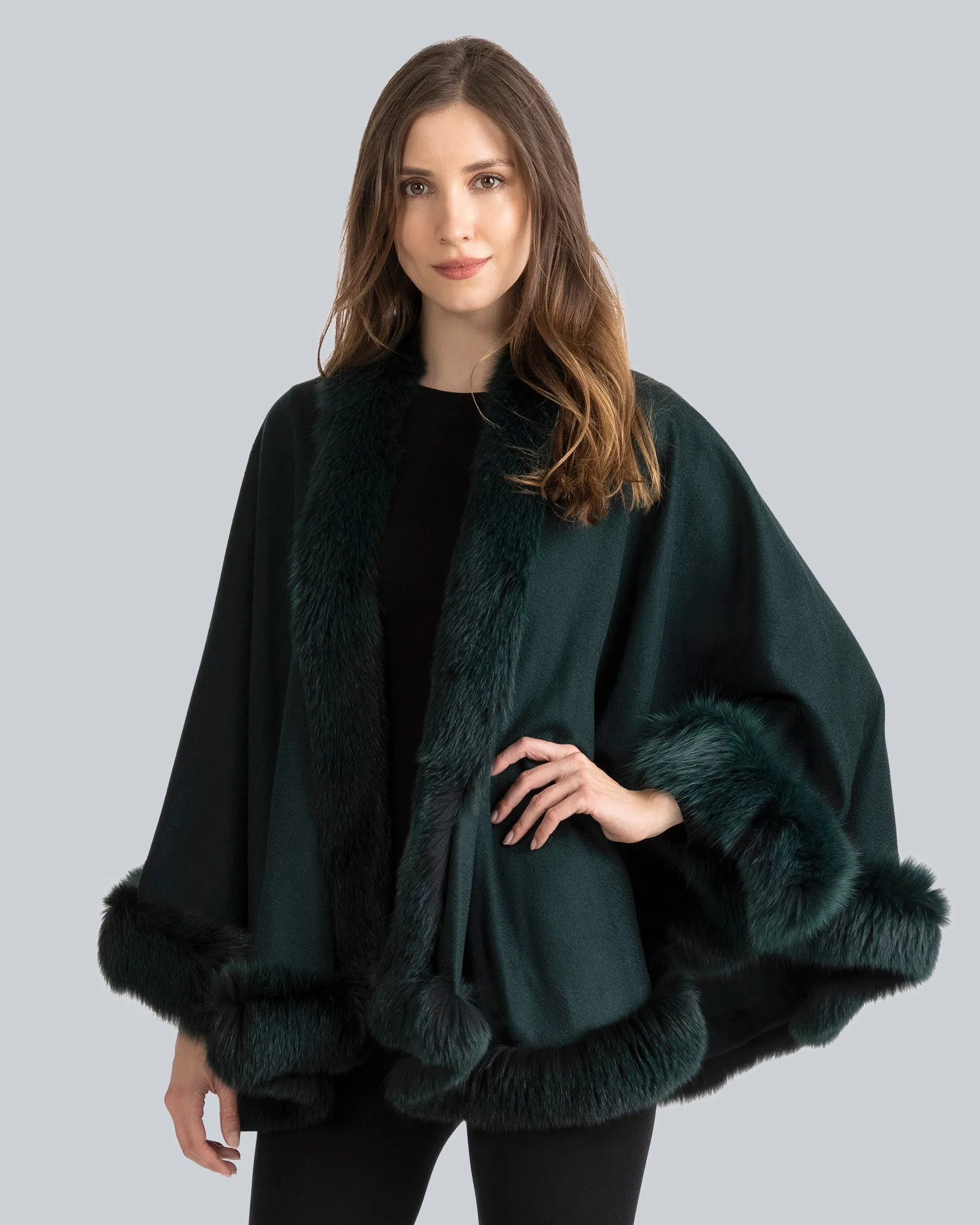 Cervinia Fur Trimmed Cashmere Cape Petite Length