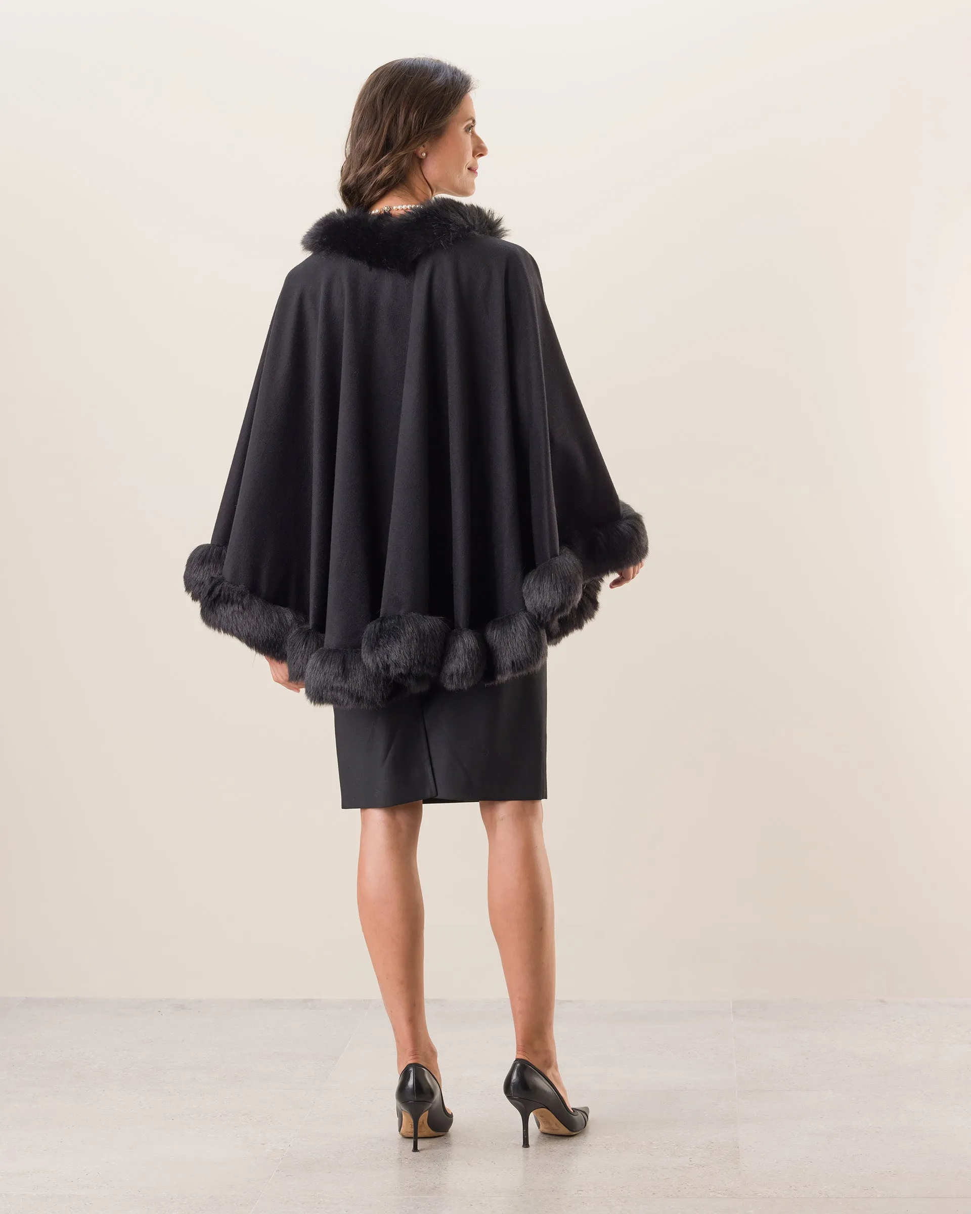 Cervinia Fur Trimmed Cashmere Cape Petite Length