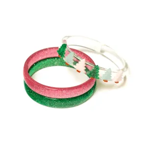 Christmas Tree Pink & Green Holiday Bracelet Set