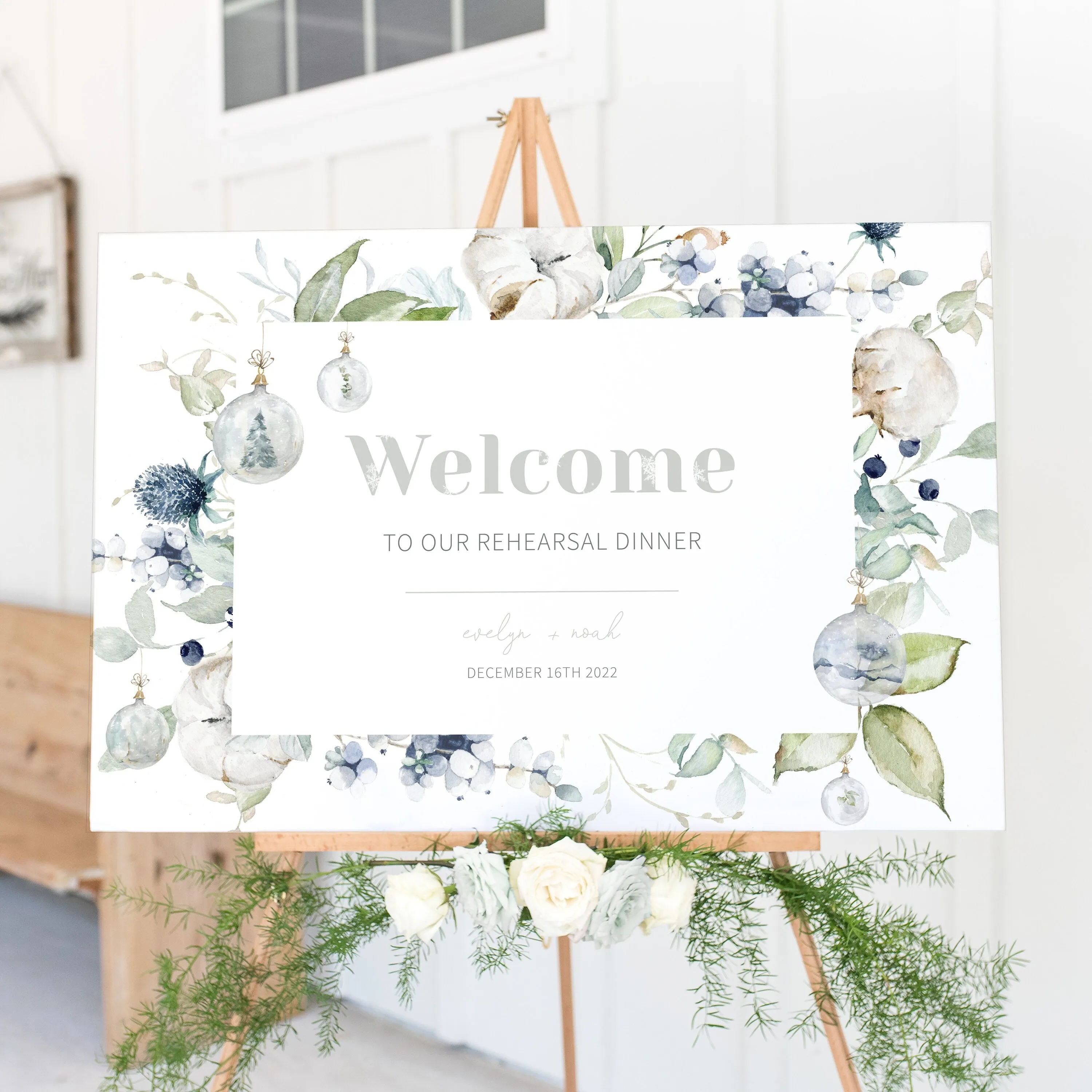 Christmas Wedding Rehearsal Welcome Sign Template, Printable Large Pastel Winter Welcome Sign, Editable INSTANT DOWNLOAD - AW100