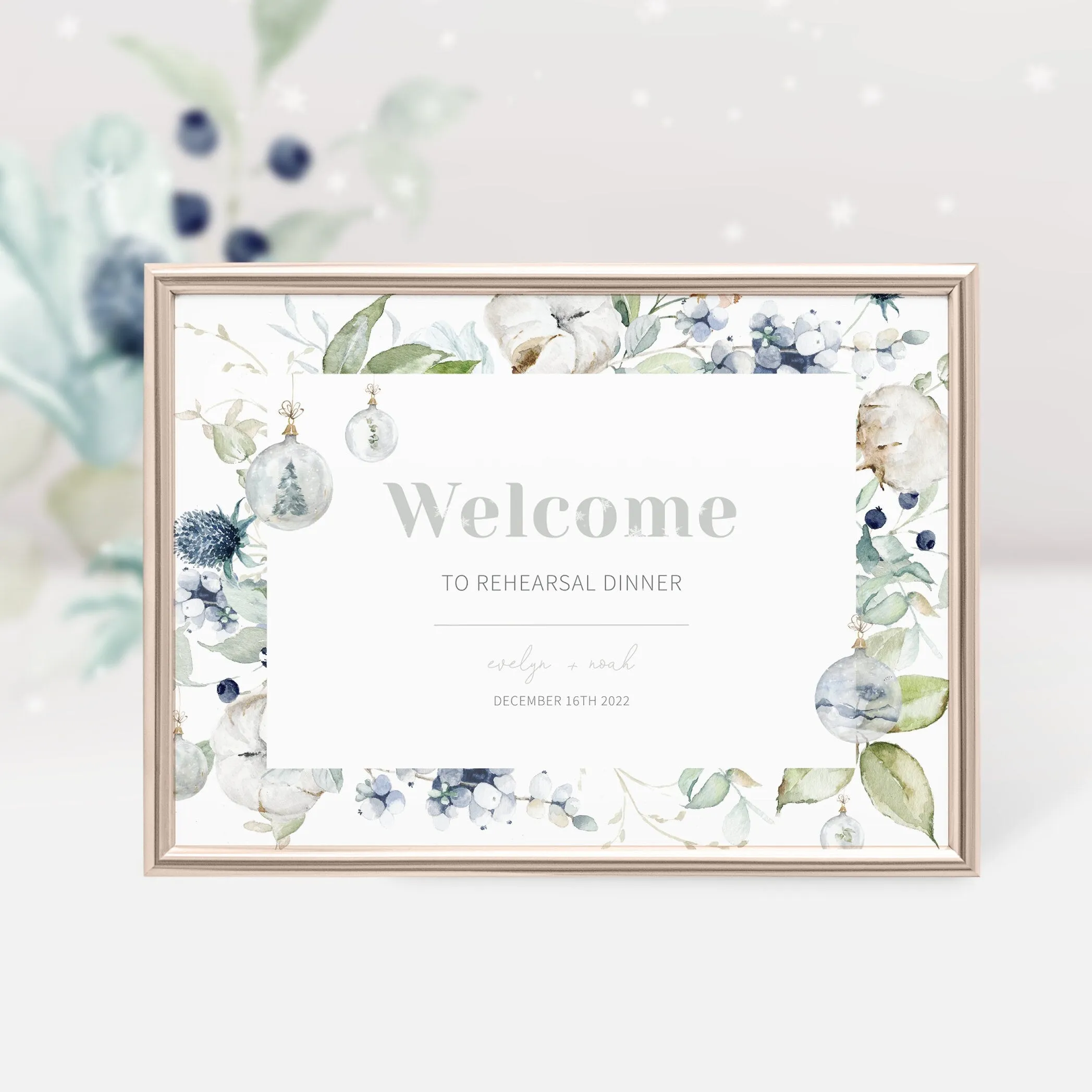 Christmas Wedding Rehearsal Welcome Sign Template, Printable Large Pastel Winter Welcome Sign, Editable INSTANT DOWNLOAD - AW100