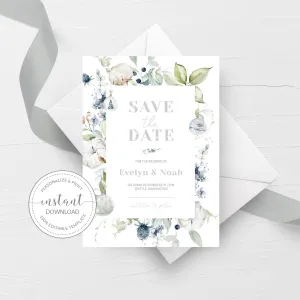 Christmas Wedding Save The Date Card Template, Printable Pastel Winter Engagement Announcement, Editable INSTANT DOWNLOAD - AW100