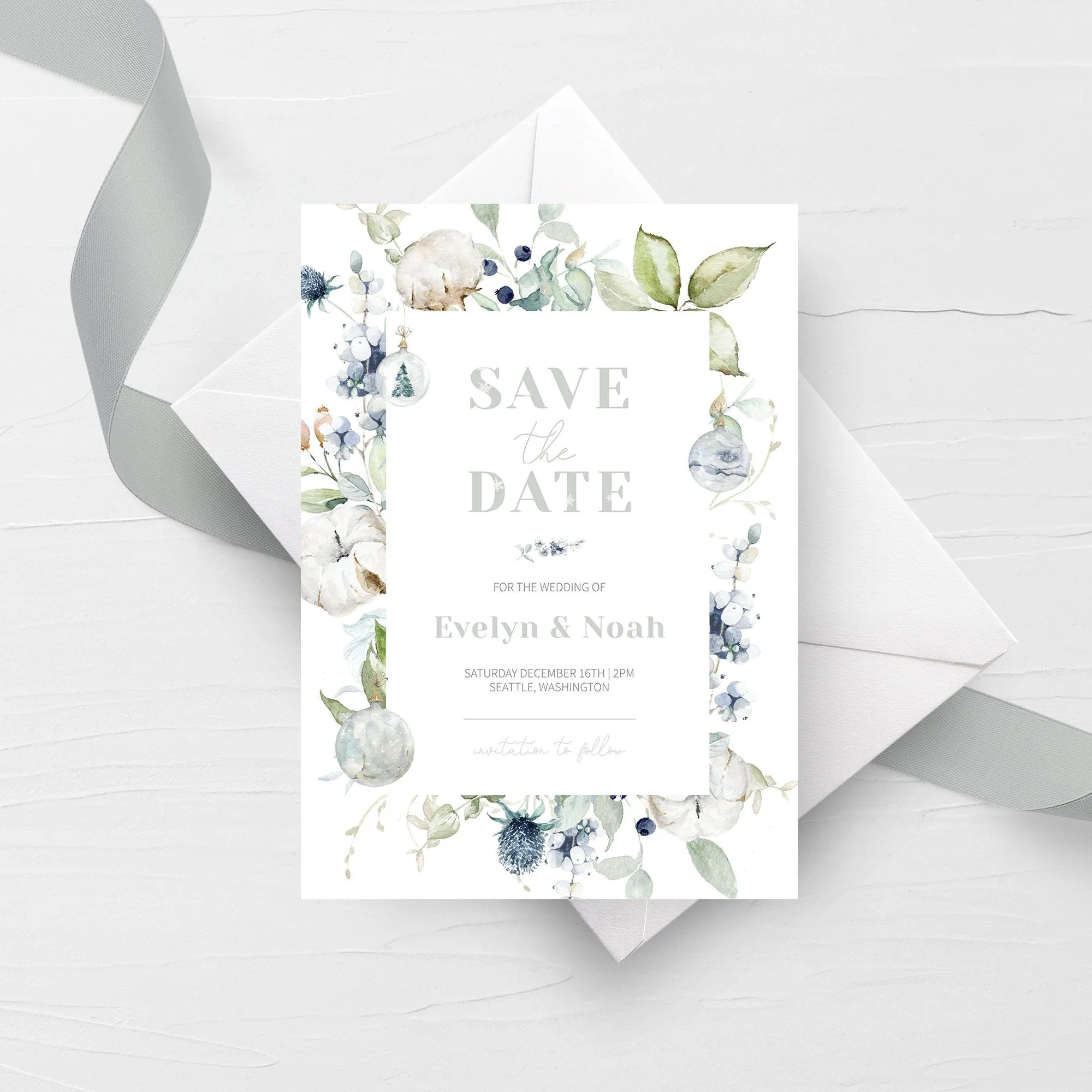 Christmas Wedding Save The Date Card Template, Printable Pastel Winter Engagement Announcement, Editable INSTANT DOWNLOAD - AW100