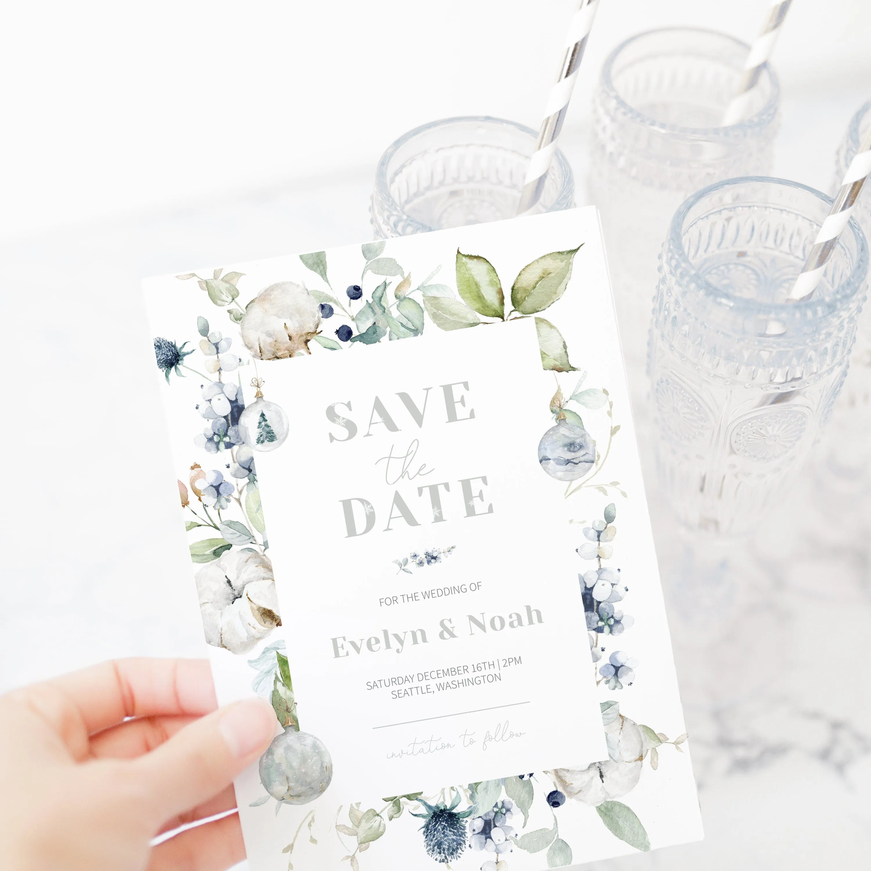 Christmas Wedding Save The Date Card Template, Printable Pastel Winter Engagement Announcement, Editable INSTANT DOWNLOAD - AW100