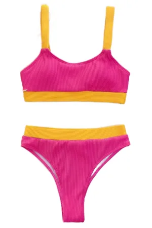 Color Block Scoop Neck Bikini Set