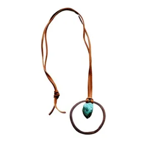 Cord Necklace With Gold Hoop And Turquoise