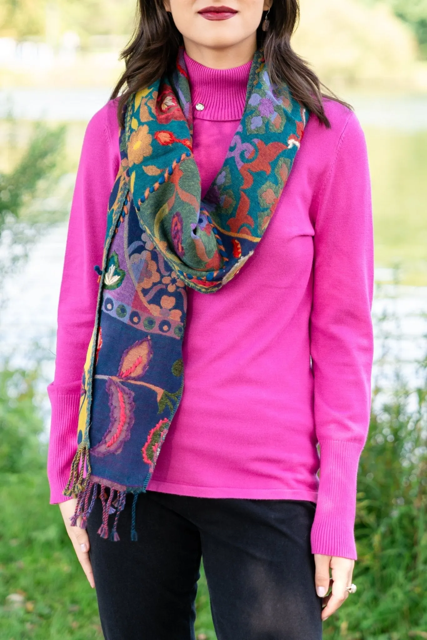 Embroidered Wool Scarf - Flora