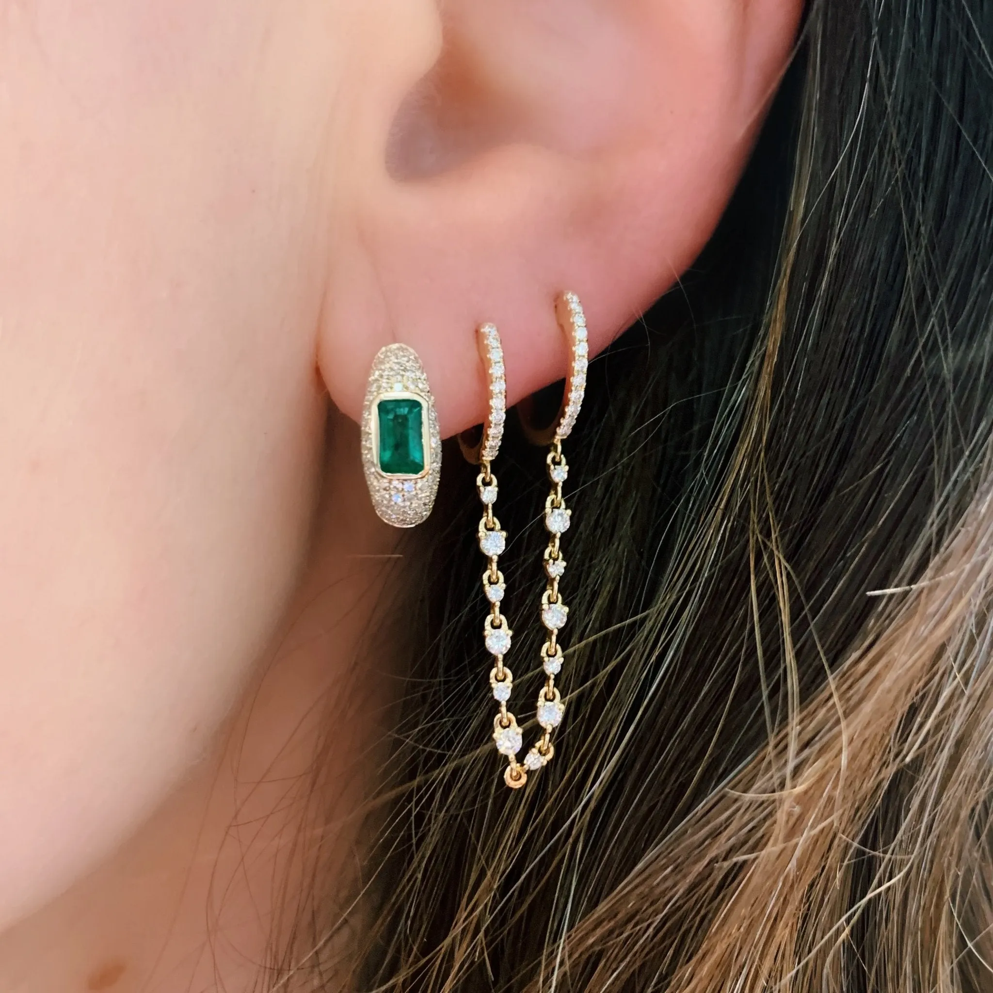 Emerald & Diamond Glam Huggie Hoop Earrings