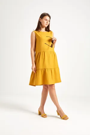 FLOWY RUFFLED DRESS - MUSTARD