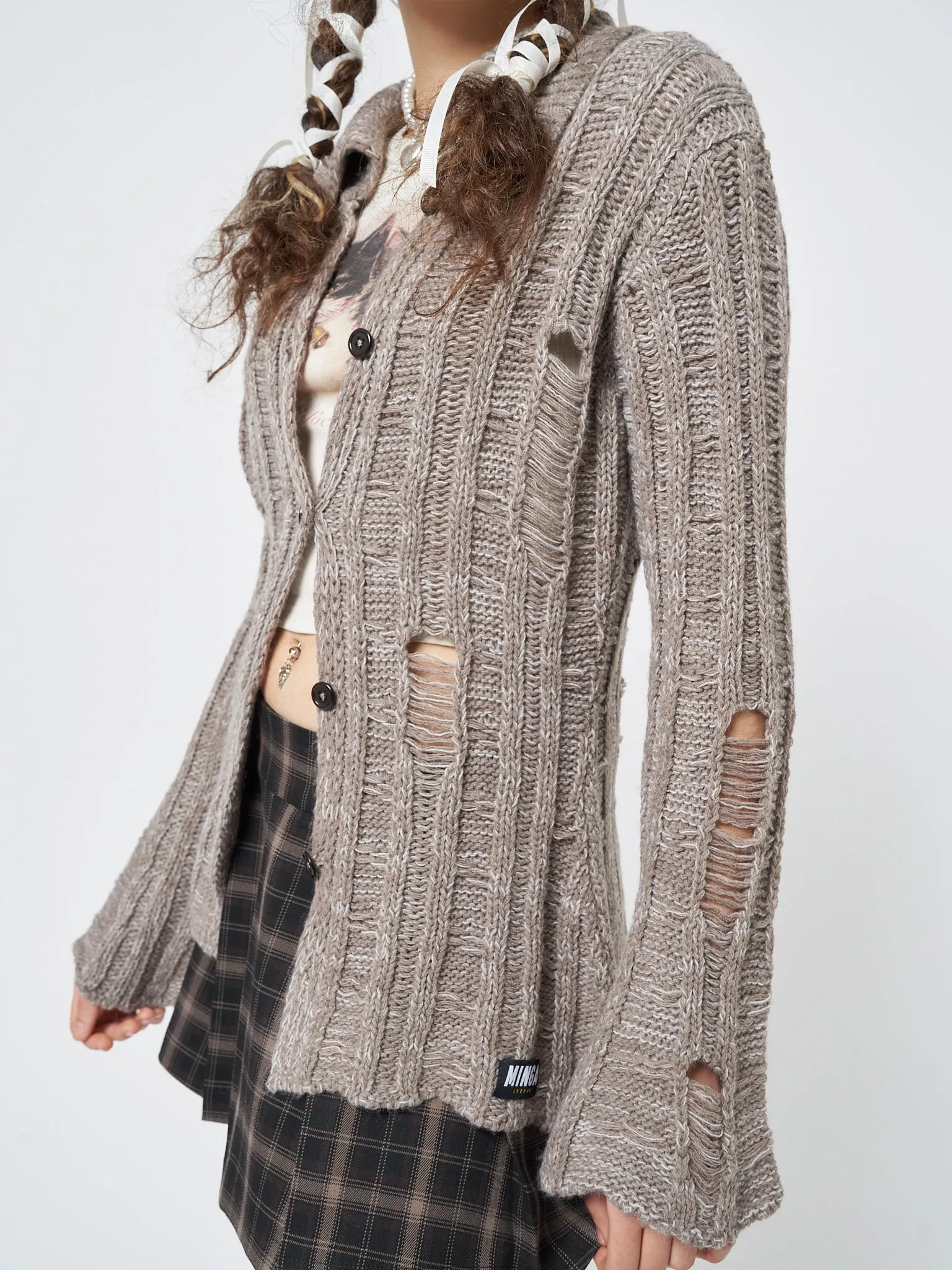 Gem Sand Distressed Knit Cardigan