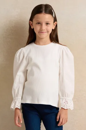 Girls White Long Sleeve Top