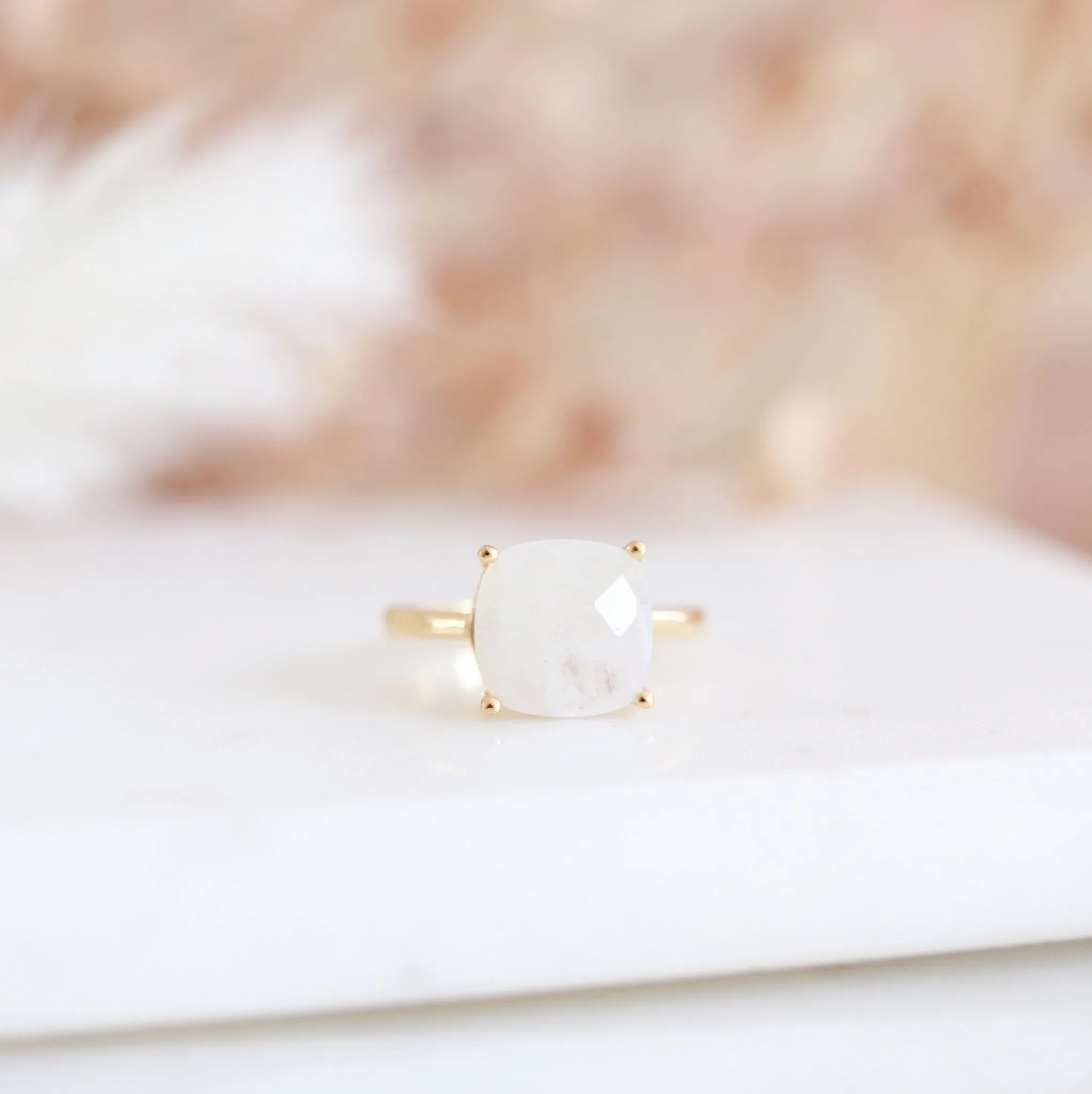 GLEE RING - RAINBOW MOONSTONE & GOLD