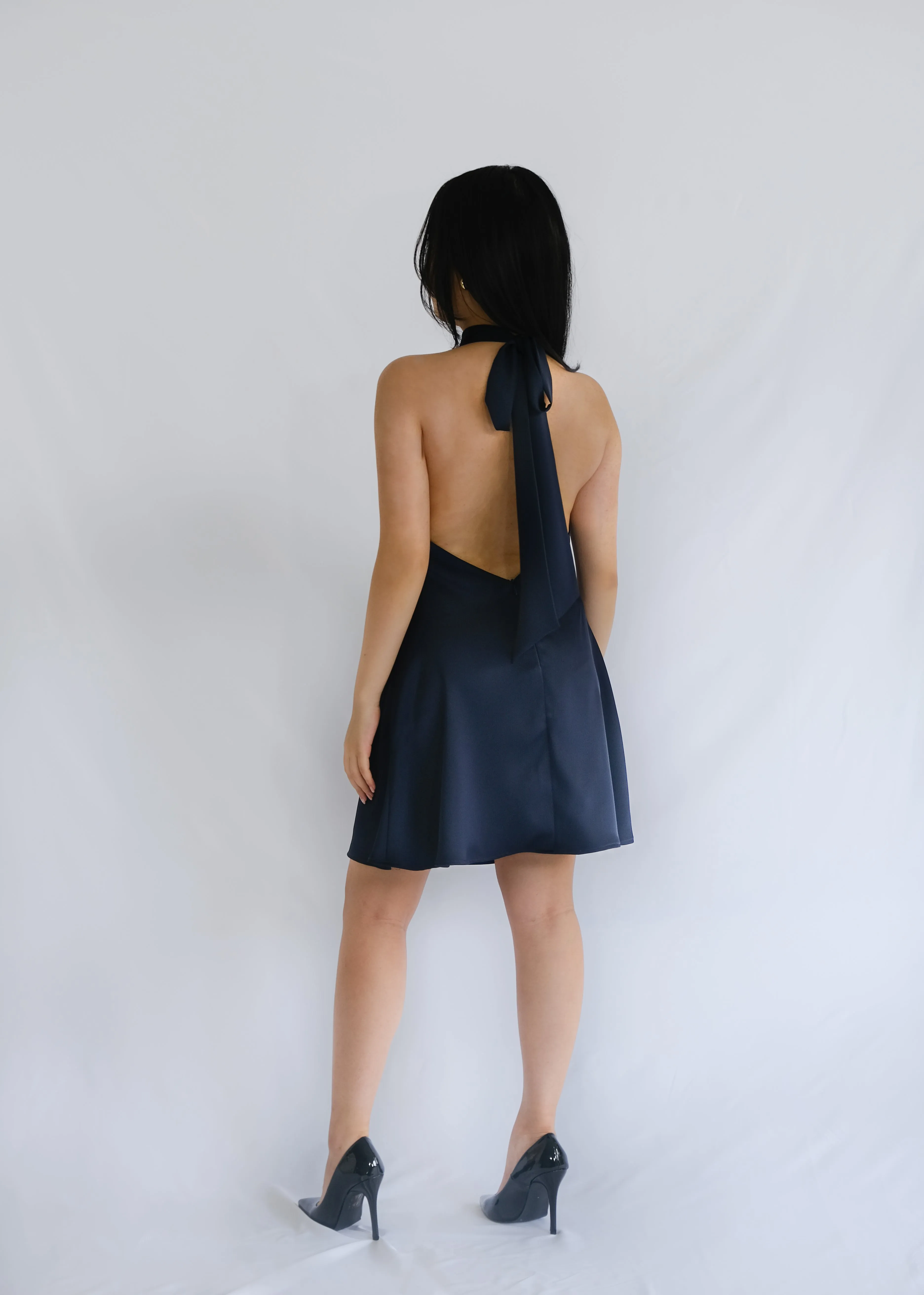 Hailey Backless Halter Silk Dress