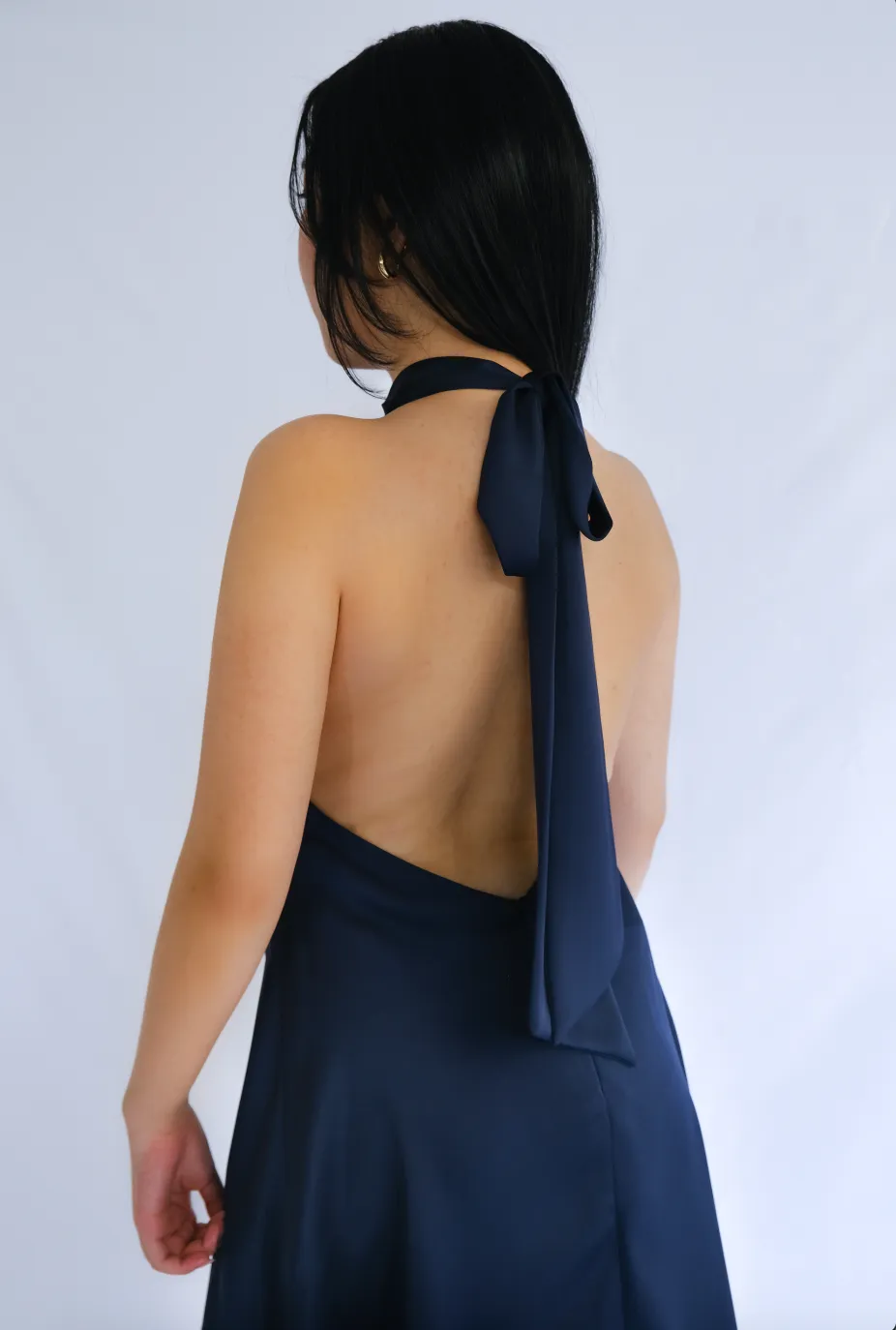 Hailey Backless Halter Silk Dress