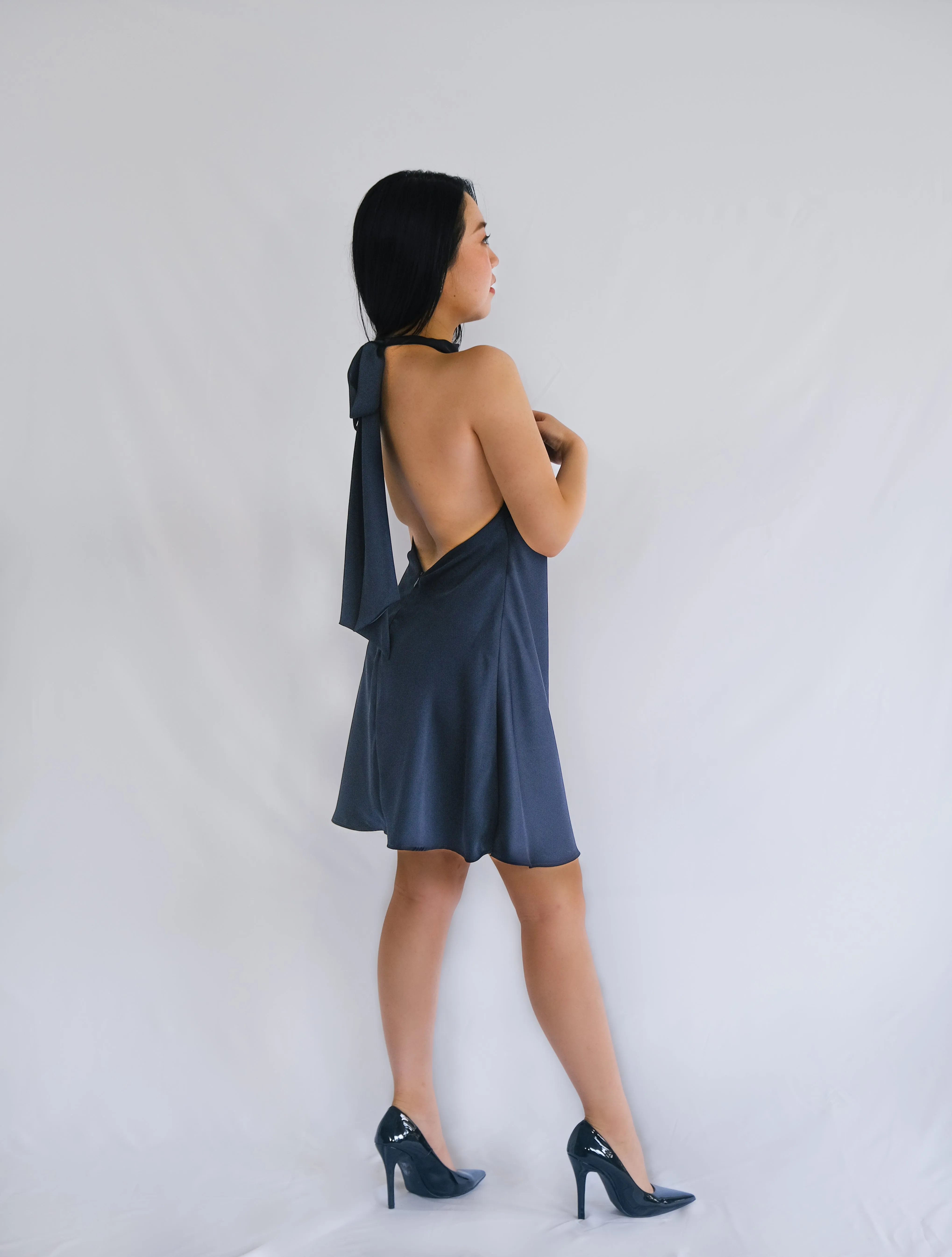 Hailey Backless Halter Silk Dress