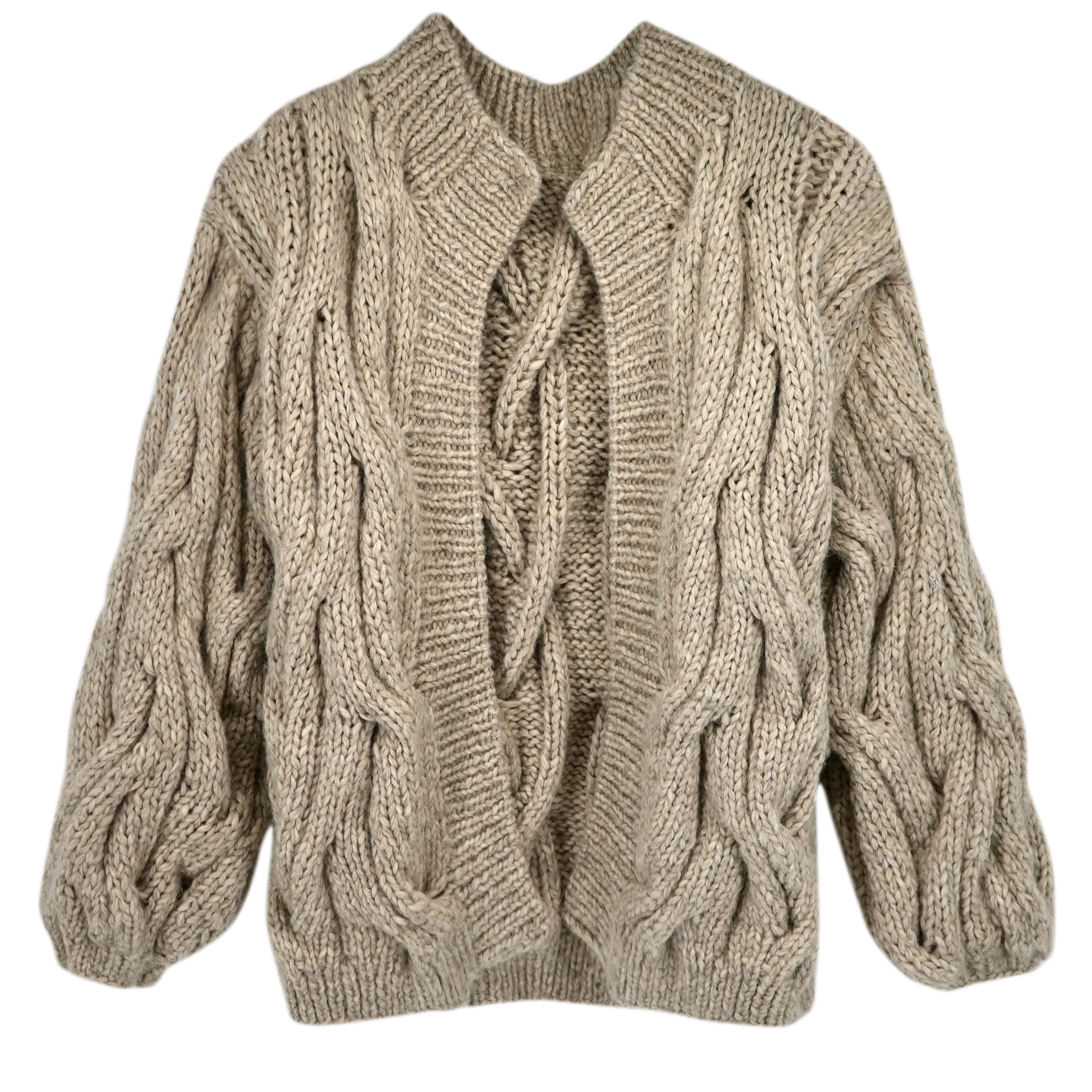 Handknit Cortina Cable Cardigan in Camel