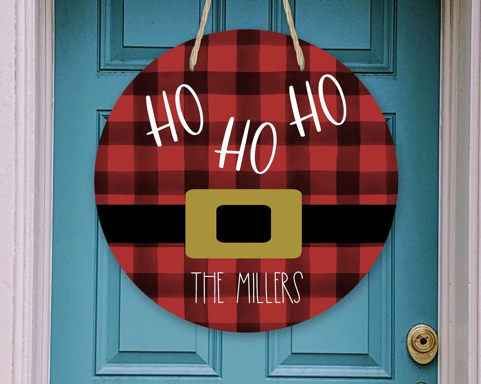 HO HO HO Buffalo Plaid Door/Wreath Sign