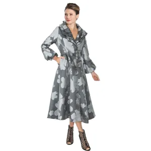 IC Collection Long Floral Jacquard Double Collar Midi Jacket - 4764J-CH