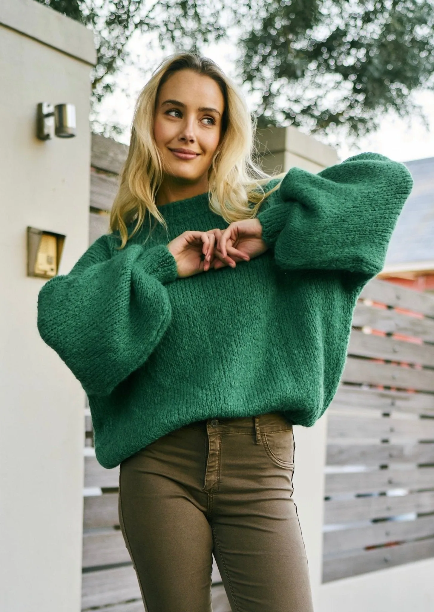 Italian Chunky Knit with Balloon Sleeves in Green