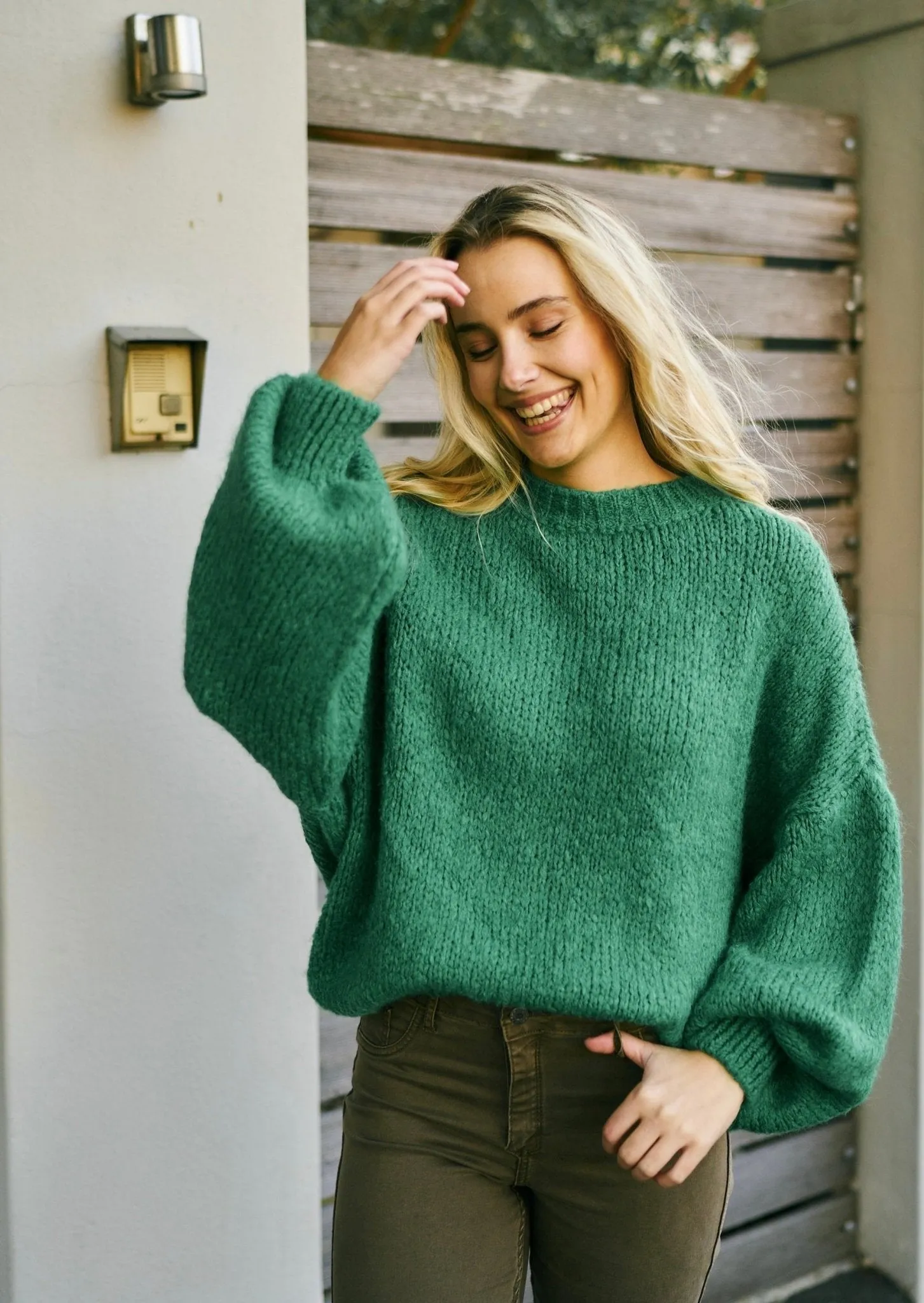 Italian Chunky Knit with Balloon Sleeves in Green