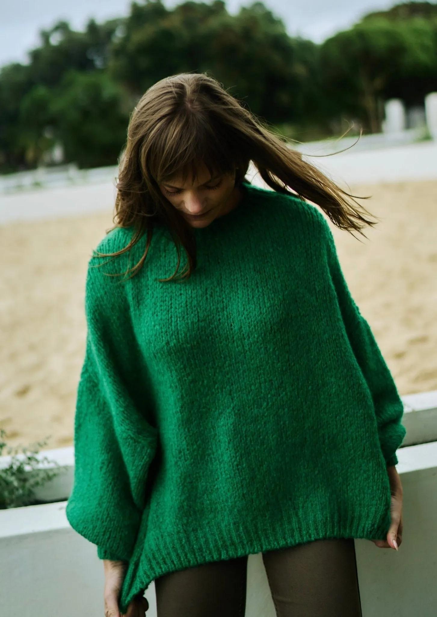 Italian Chunky Knit with Balloon Sleeves in Green